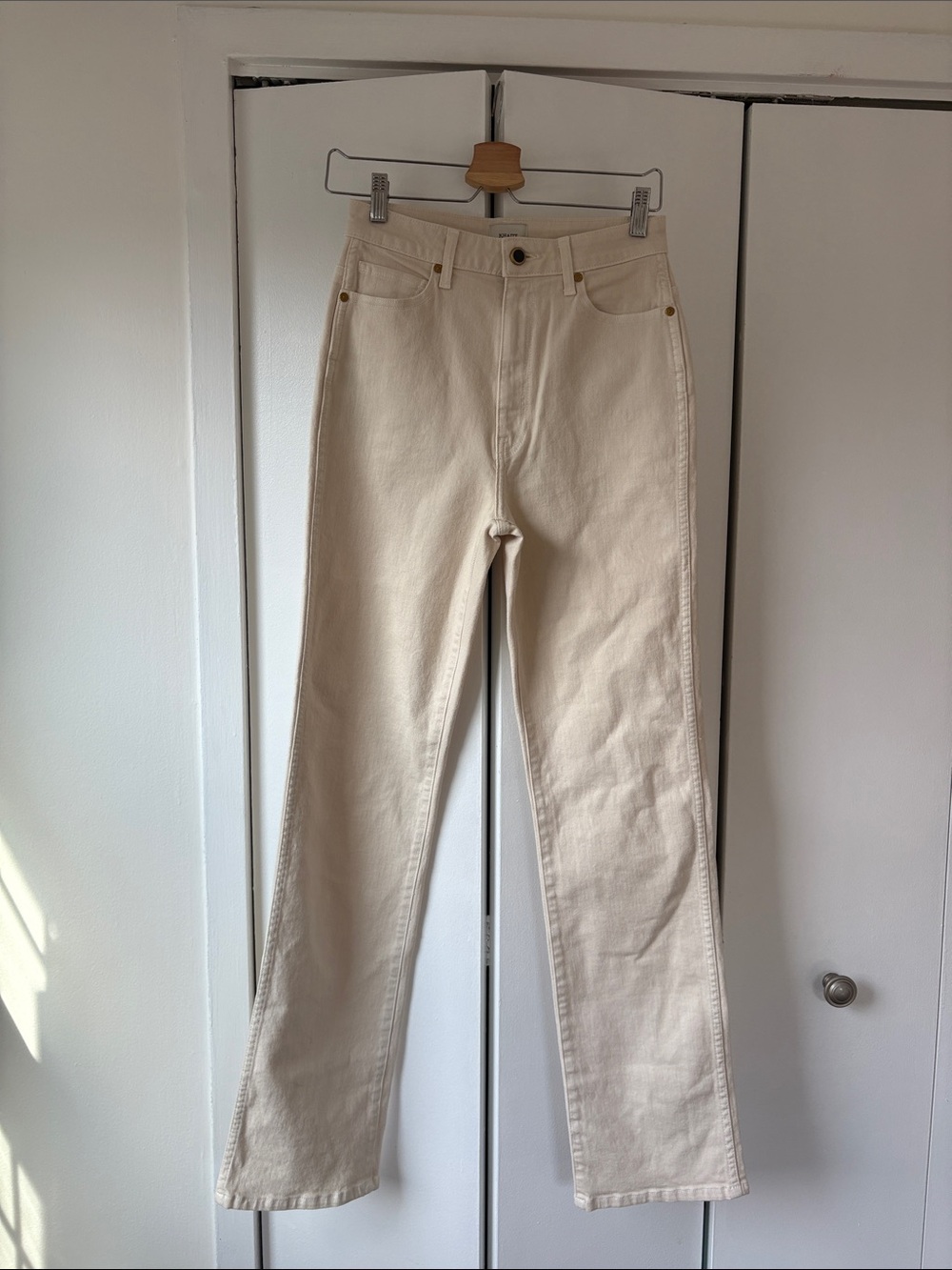 Khaite Danielle High Rise Straight Leg Jean Cream